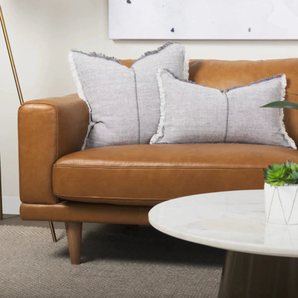 Frayed Edge Neutral Lumbar Pillow Cover