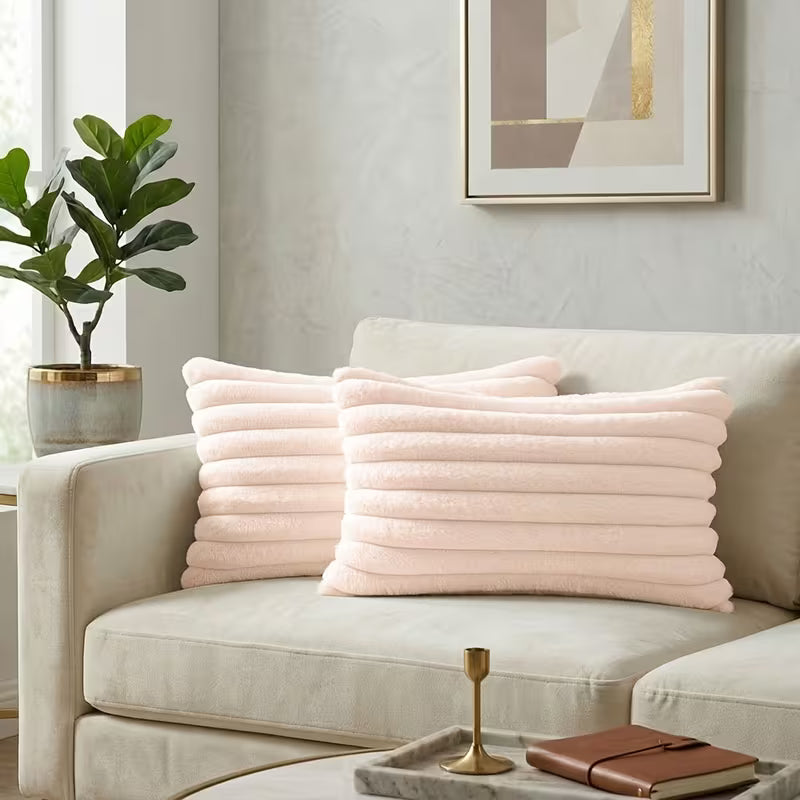 Faux Fur Boho Throw Pillow Covers- Pink