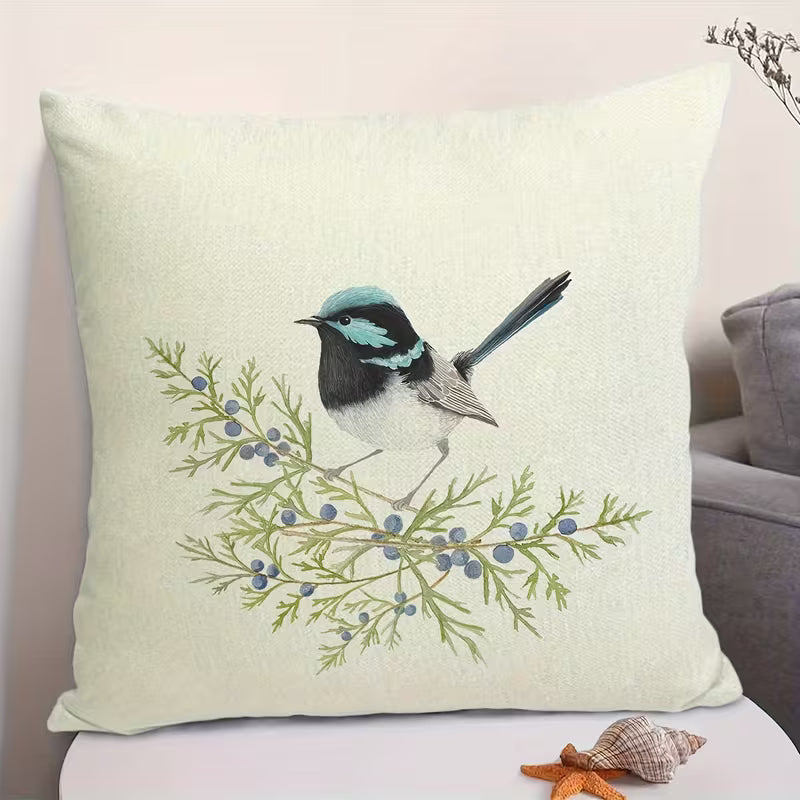 Farmhouse Bird Linen Throw Pillow Cover