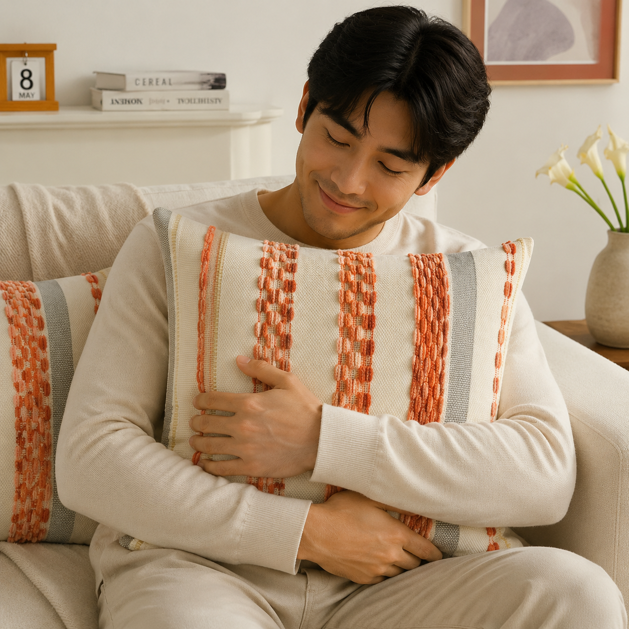 Textured Boho Chenille Pillow Cover - Orange