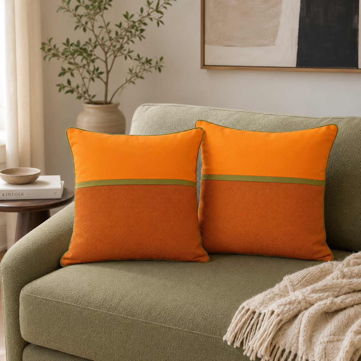 Orange Colorblock Pillow Cover Set