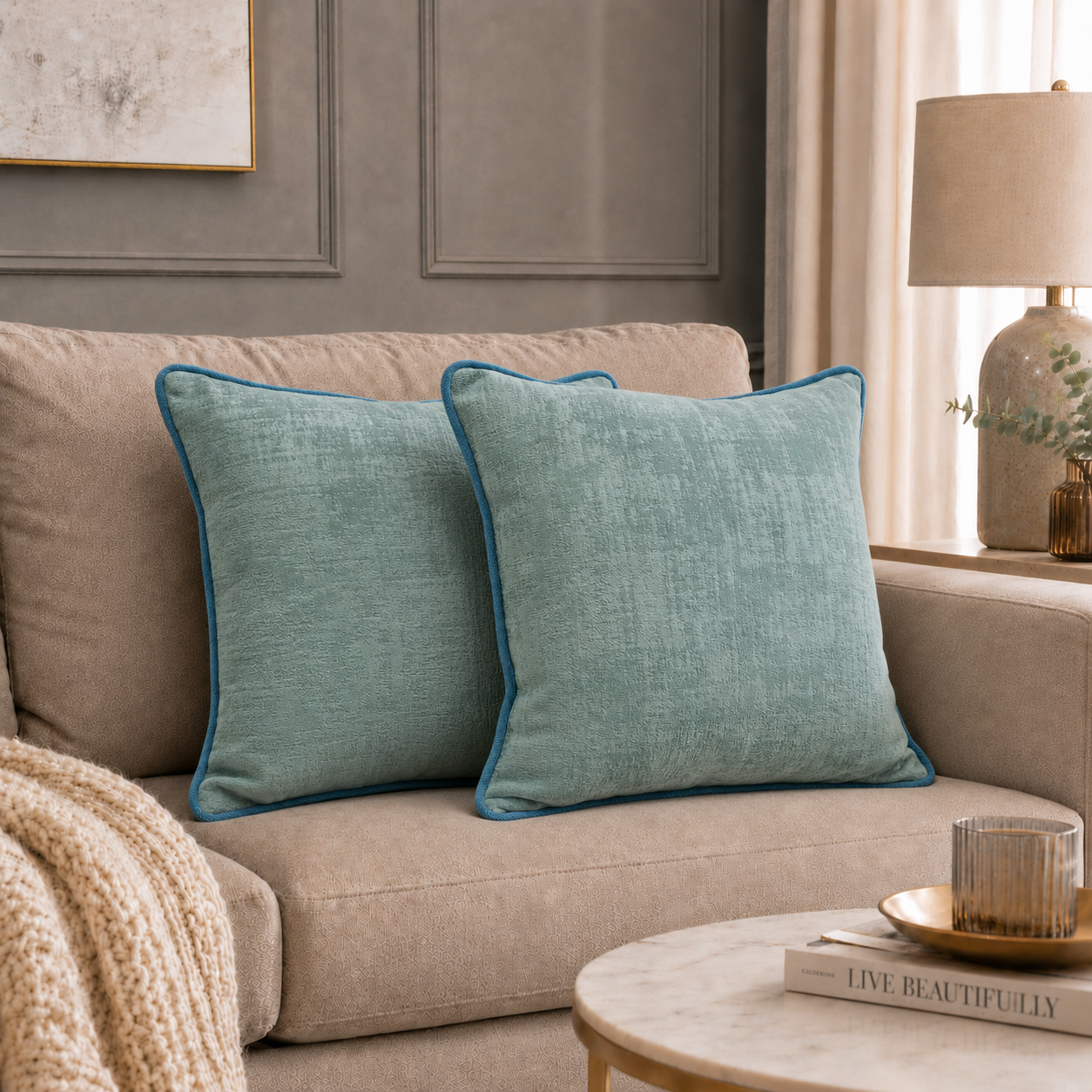 Aqua Velvet Pillow Cover Set