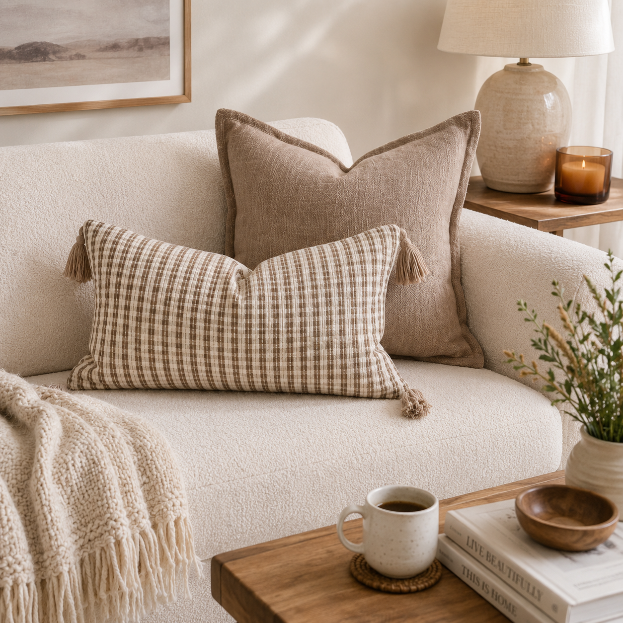 Retro Geometric Jacquard Pillow Cover - Brown Block