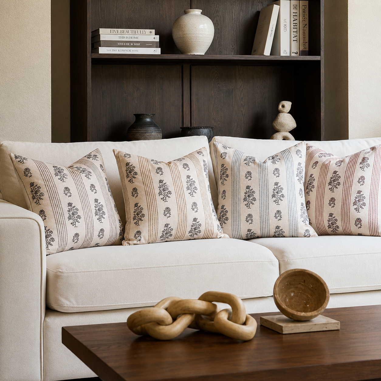 Rustic Floral Throw Pillow Cover- Beige