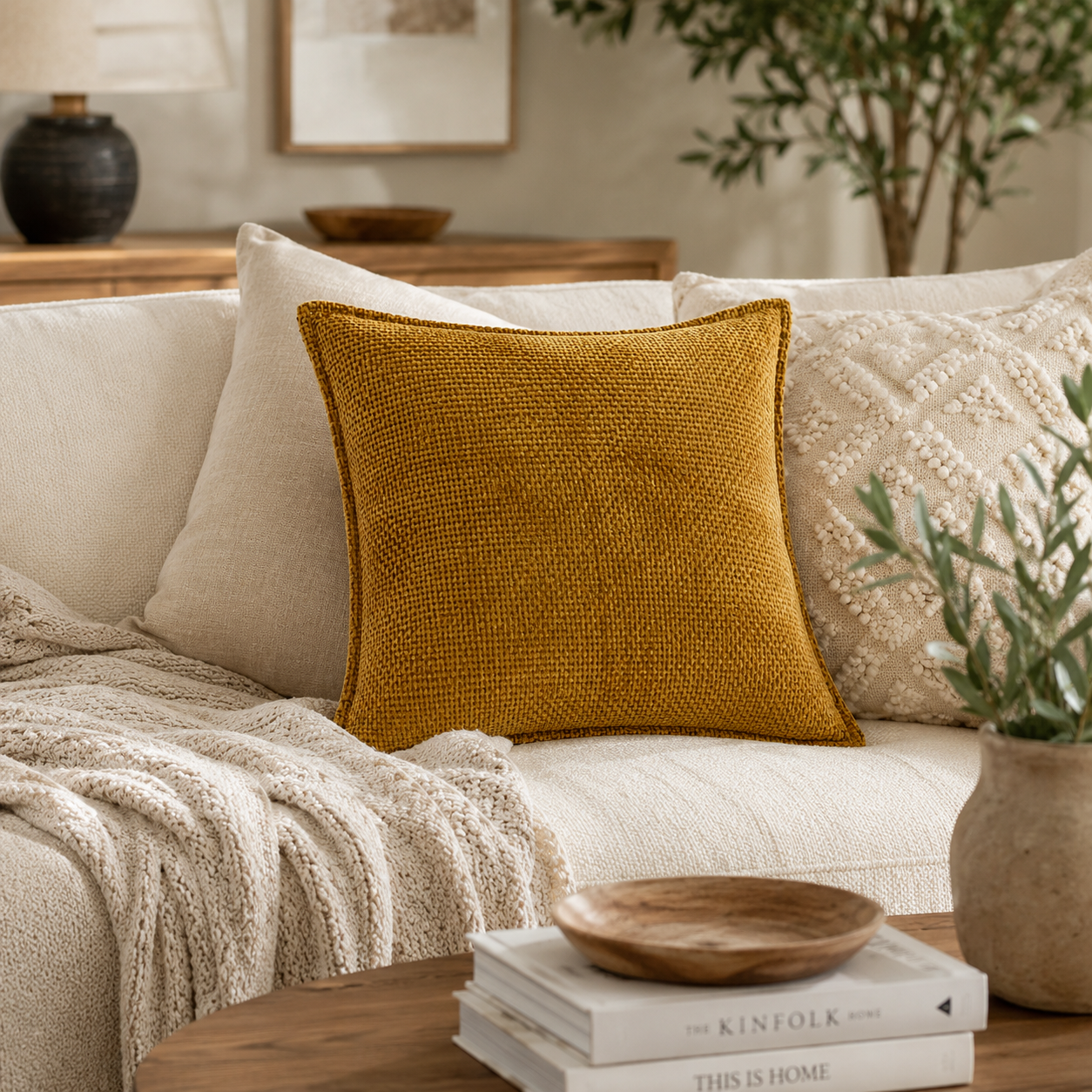 Luxury Chenille Throw Pillow Covers- Yellow