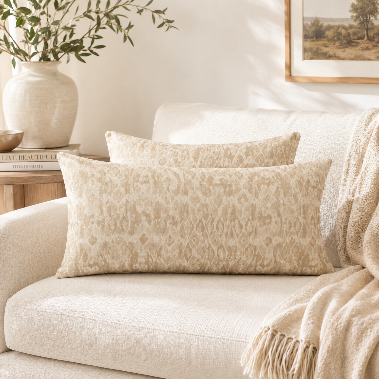 Stone Organic Pattern Decorative Pillow Cover - Beige