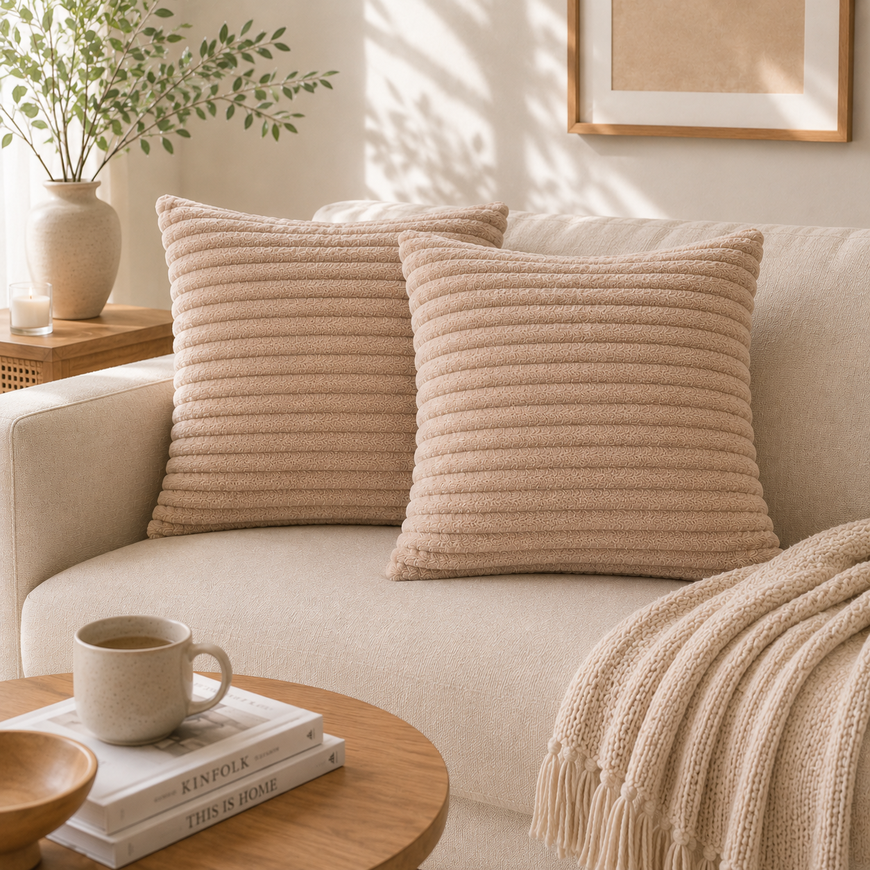 Velvet Ridge Ribbed Pillow Cover