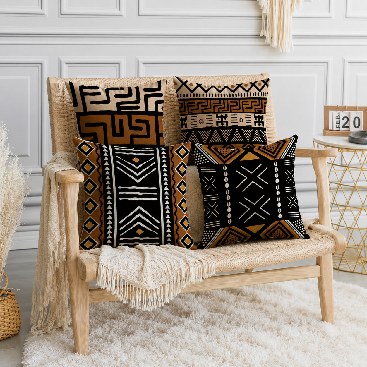 Bohemian Geometric Pillow Cover Case - Brown