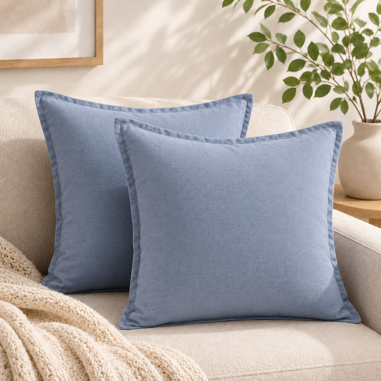 Relaxed Linen Decorative Throw Pillow Cover- Blue