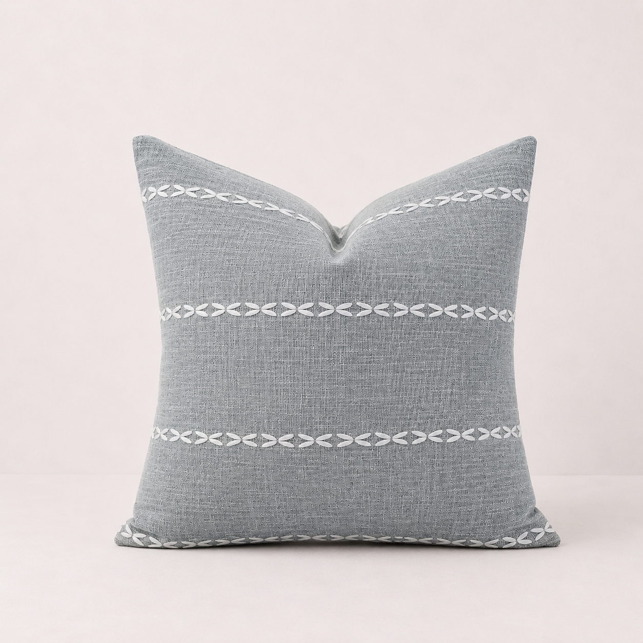 Embroidered Farmhouse Style Striped Pillow Cover- Striped Grey