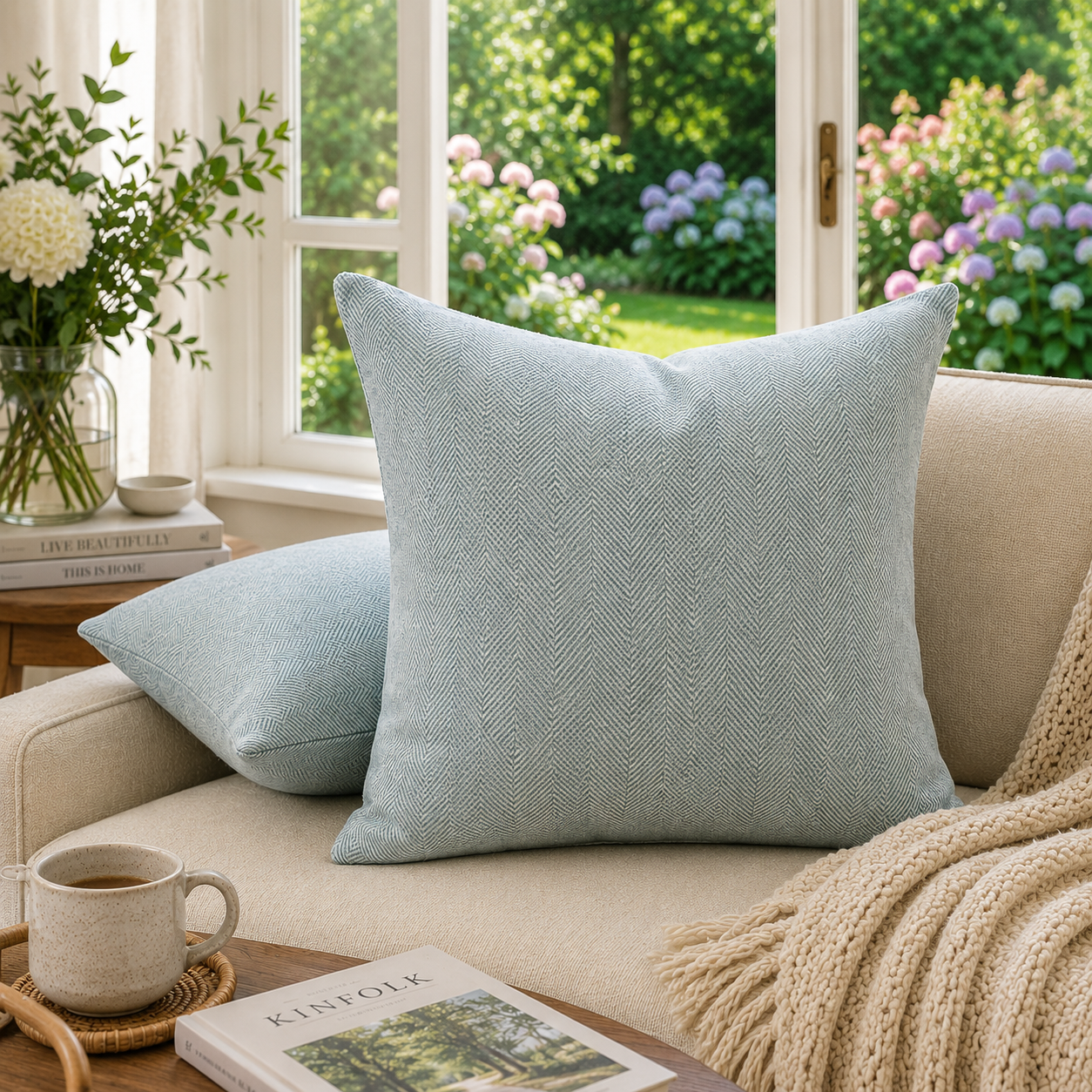 Herringbone Weave Decorative Throw Pillow Cover- Blue