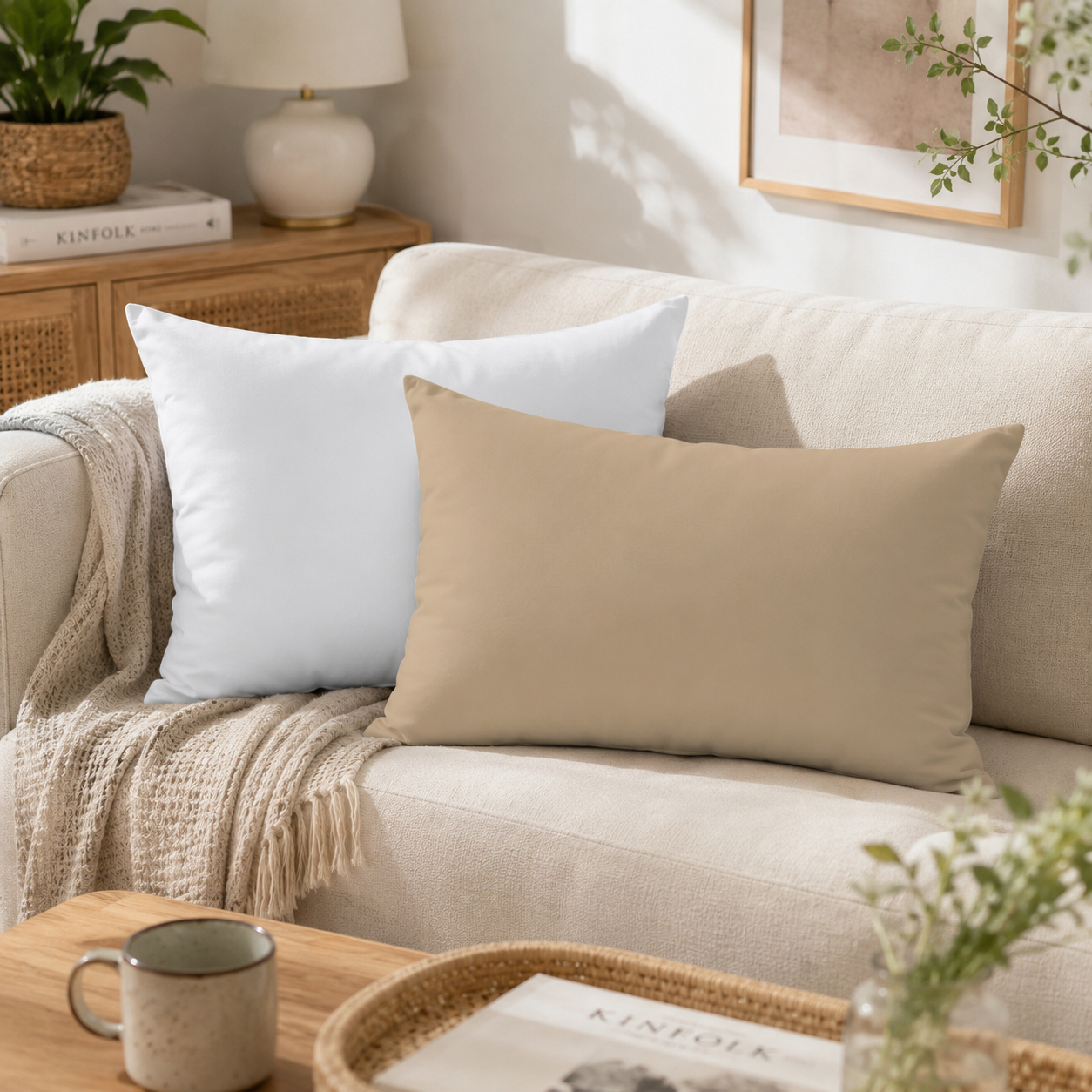 Solid Color Throw Pillow Cover Velvet - Beige