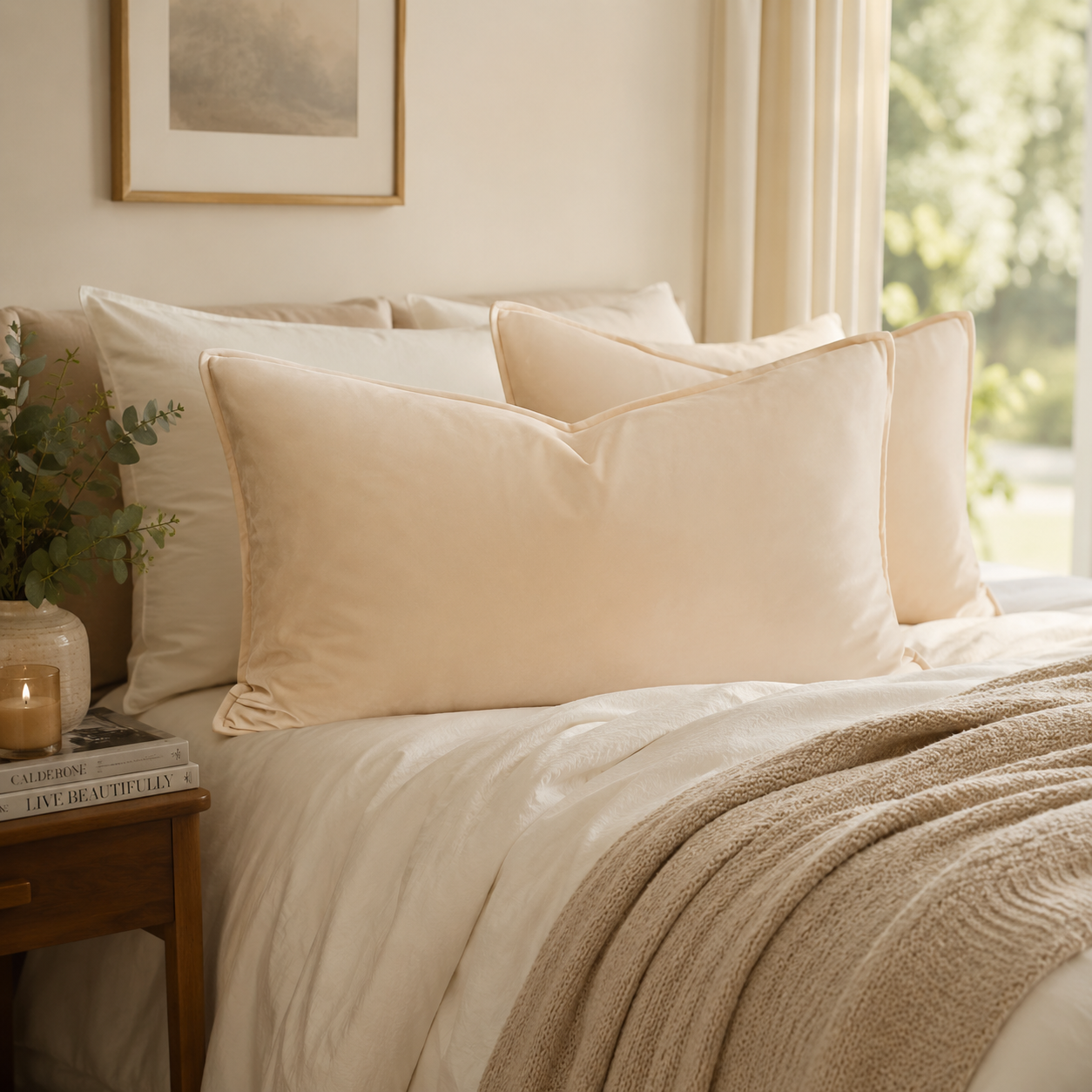 Plush Velvet Throw Pillow Cover - Beige