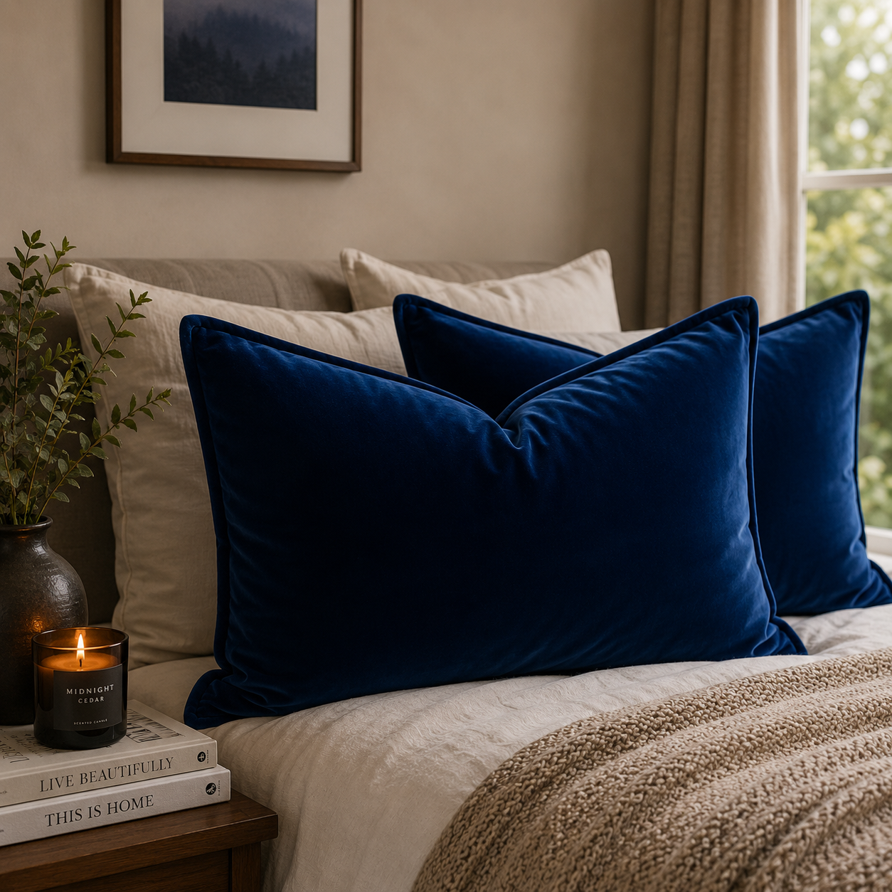 Plush Velvet Throw Pillow Cover - Blue