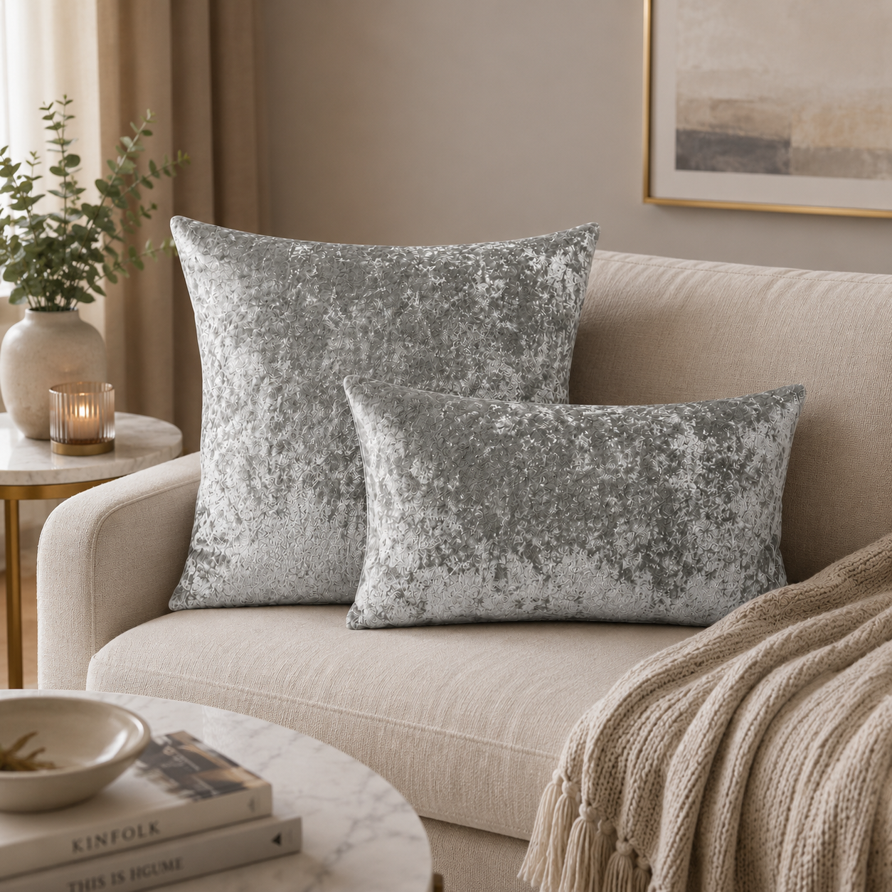 Luxury Crushed Velvet Pillow Cover - Gray