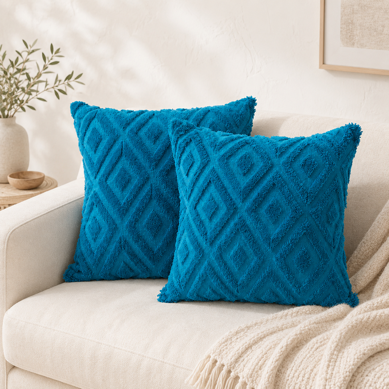 Geometric Textured Pillow Cover - Dark Blue