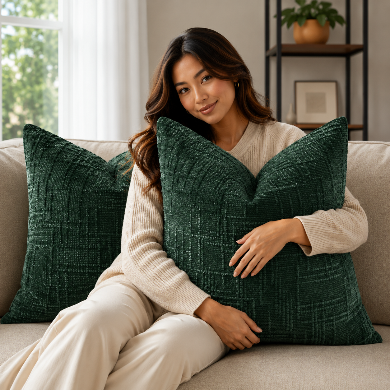 Thick Textured Slubby Couch Pillow Covers - Green
