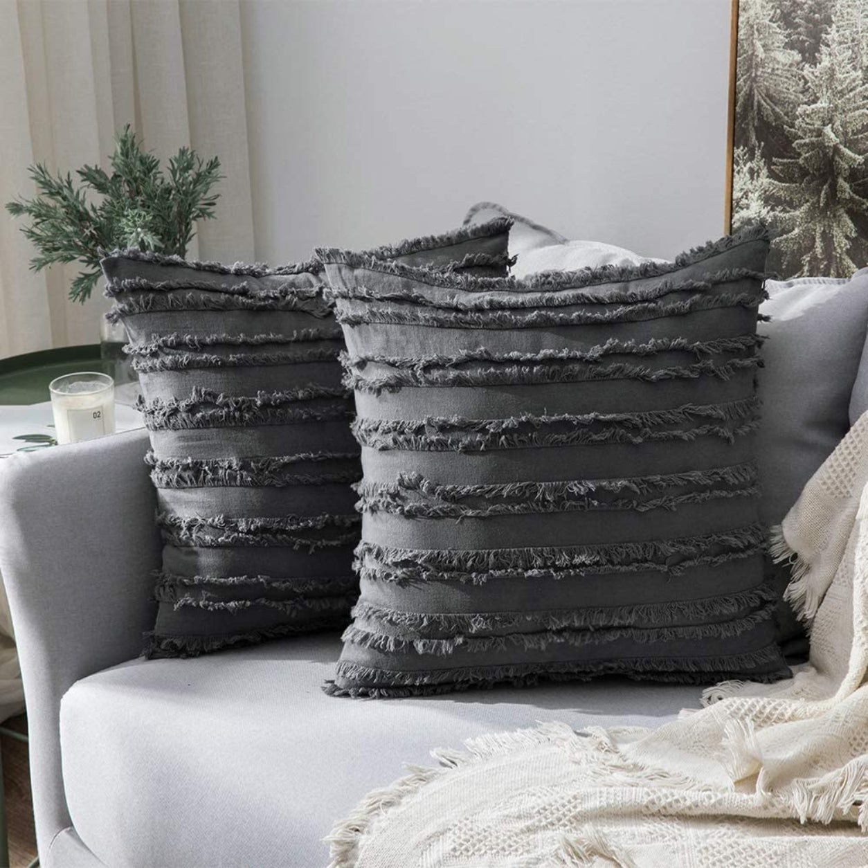Modern Fringe Decorative Cushion Covers- Grey