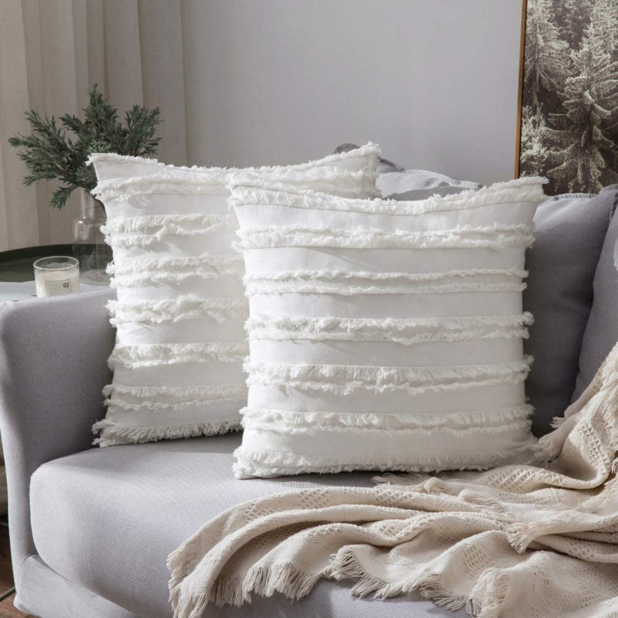 Modern Fringe Decorative Cushion Cover- White