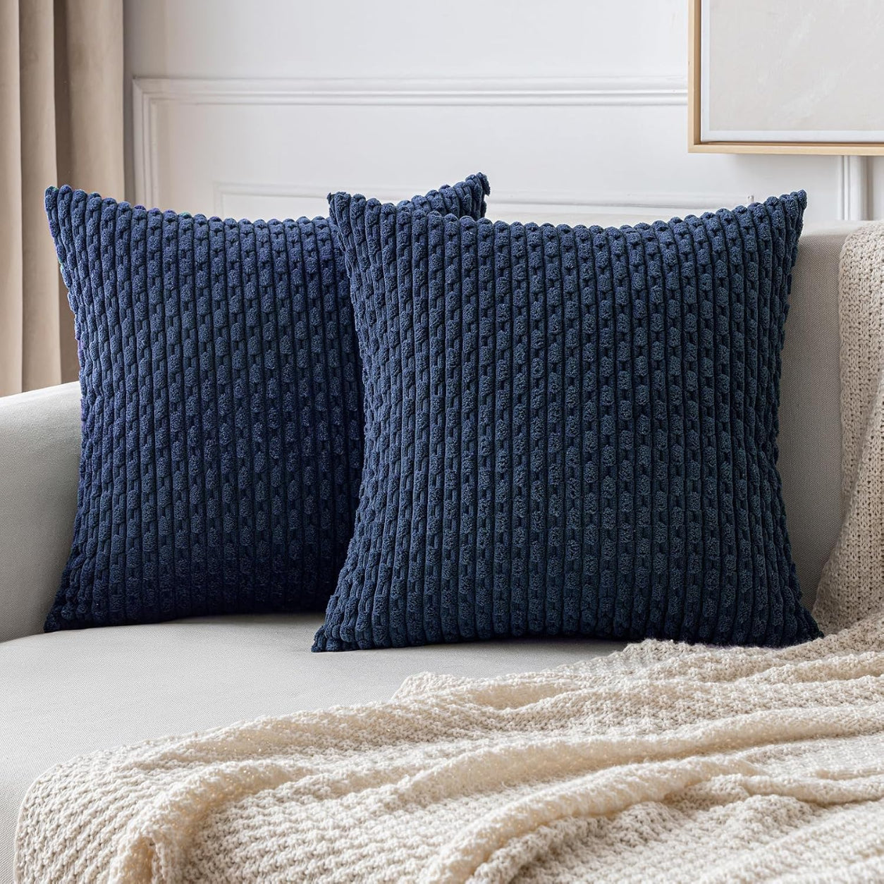 Rustic Textured Throw Pillow Covers- Blue