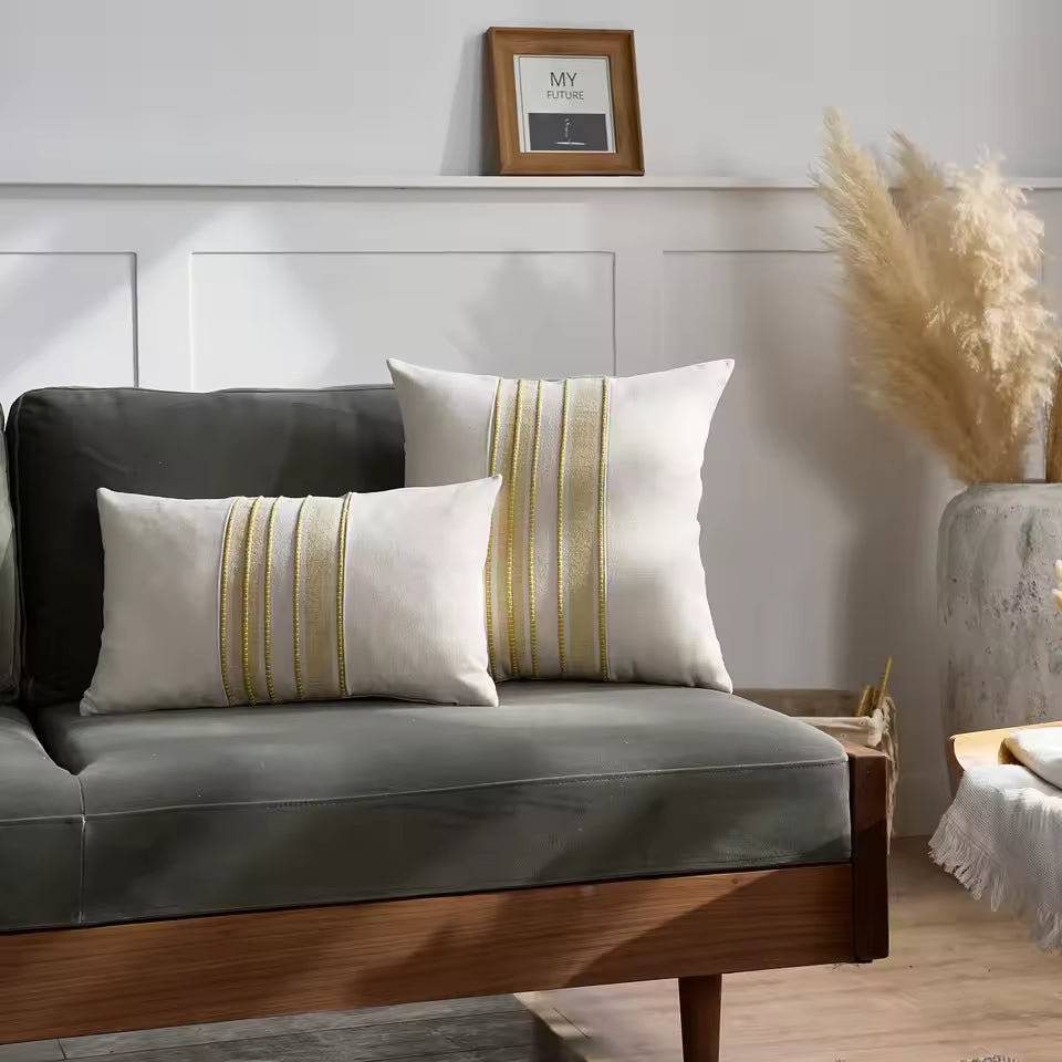 Embroidered Stripe Decorative Pillow Cover - Yellow