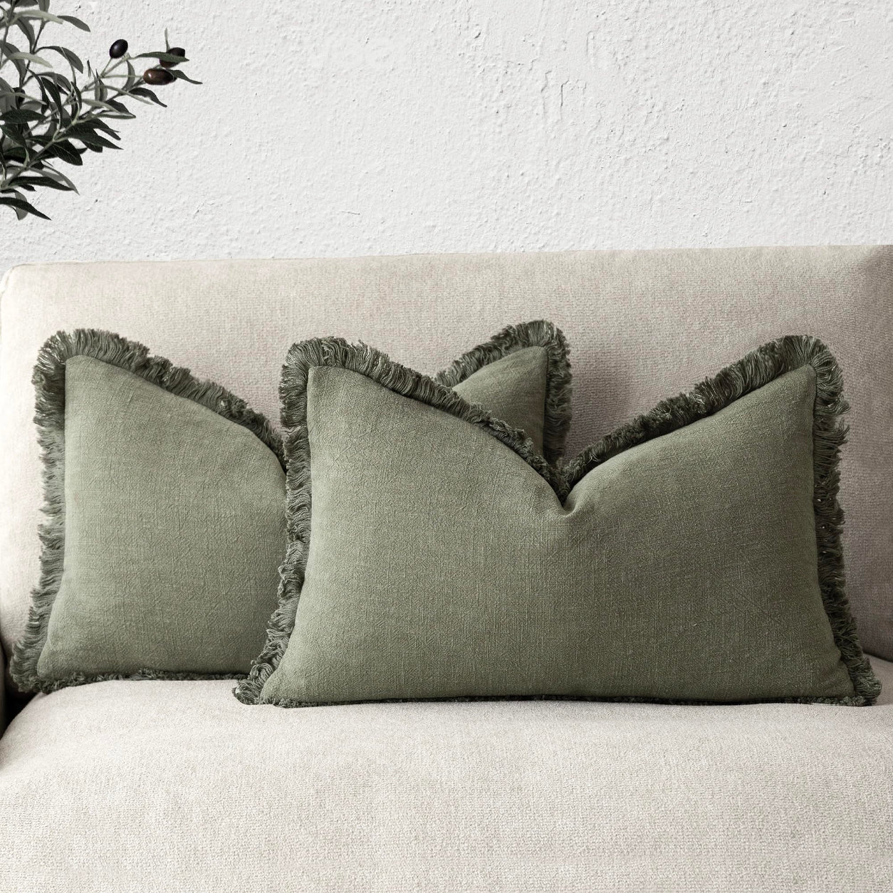 Soft Tassel Throw Pillow Cover- Olive Green