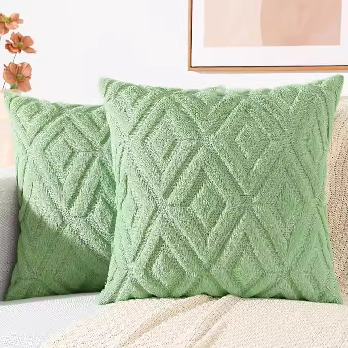 Geometric Textured Pillow Cover - Green
