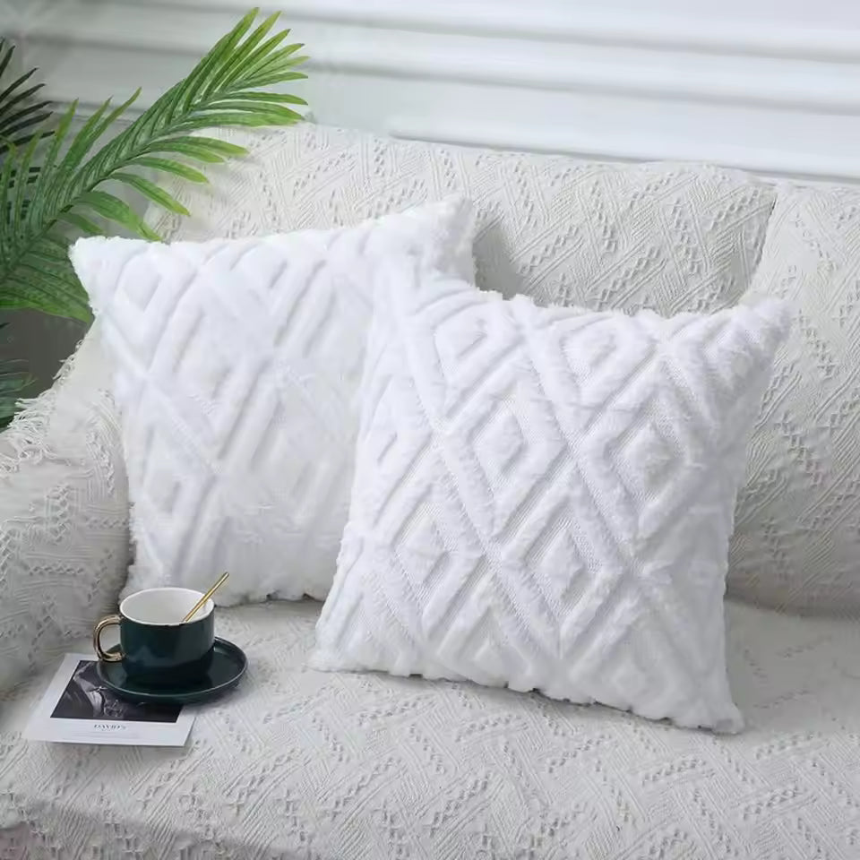 Geometric Textured Pillow Cover - White