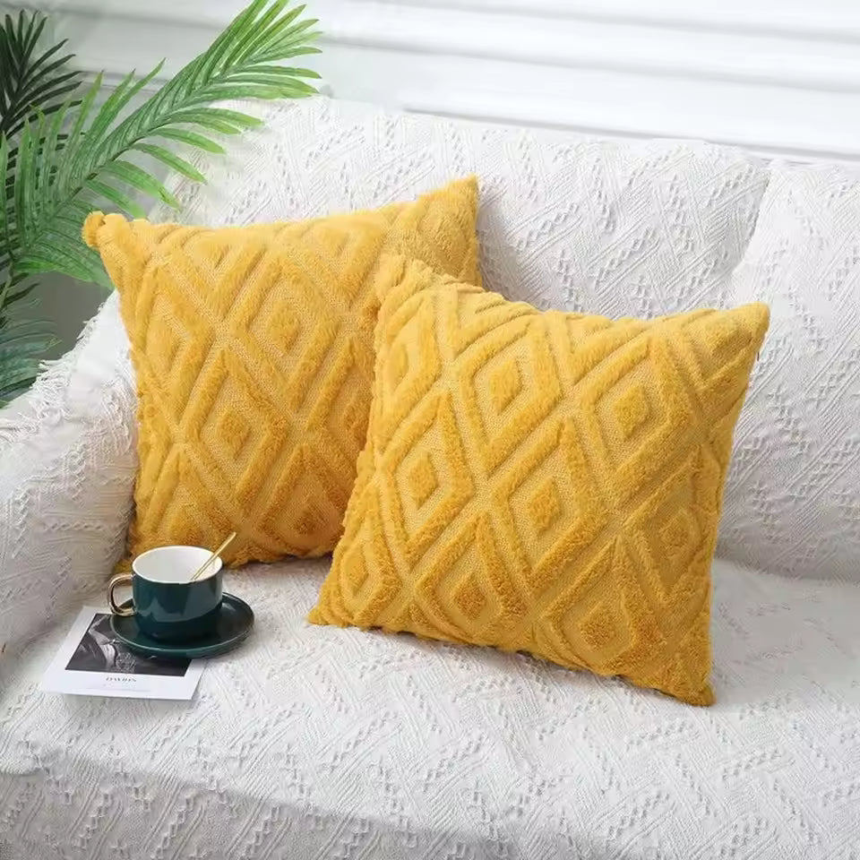 Geometric Textured Pillow Cover -Yellow