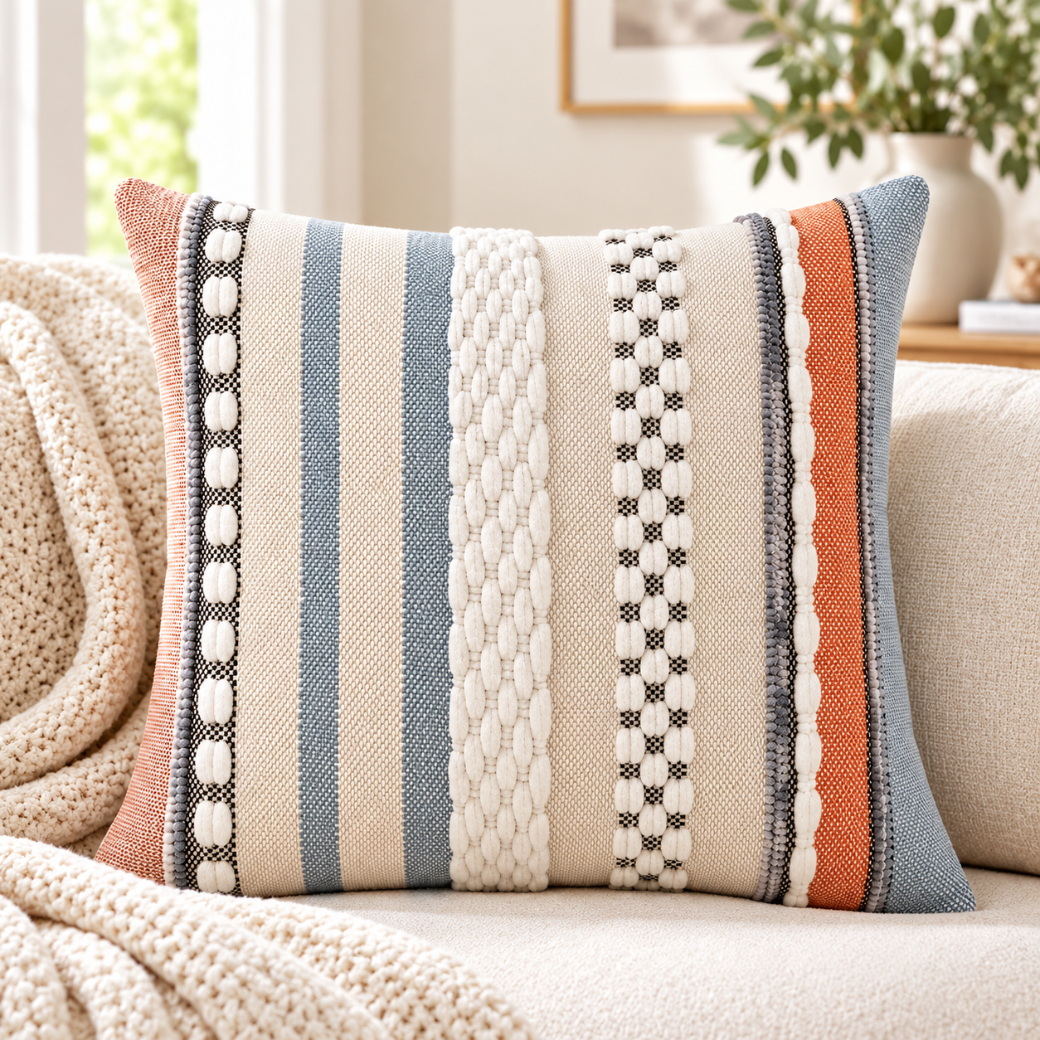 Textured Boho Chenille Cushion Cover – Pink