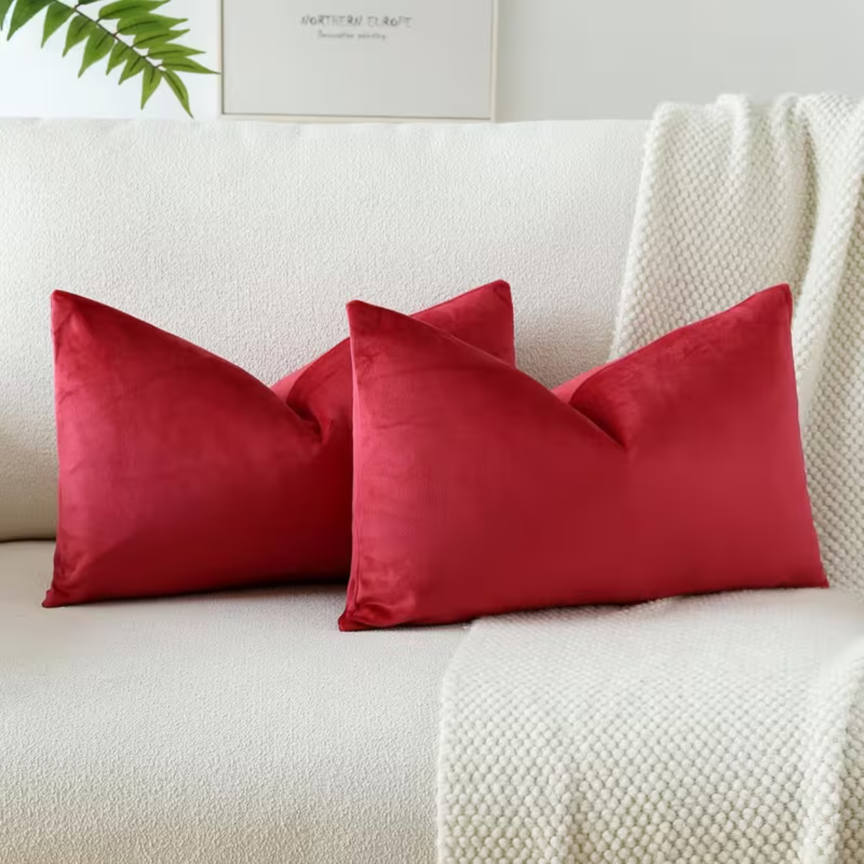 Solid Velvet Lumbar Pillow Cover- Red