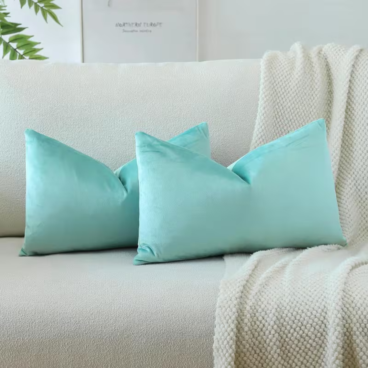 Solid Velvet Lumbar Pillow Cover- Blue