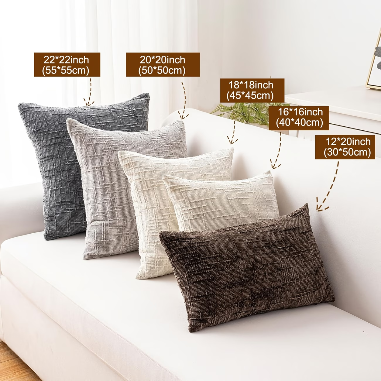 Thick Textured Slubby Couch Pillow Covers -Ivory