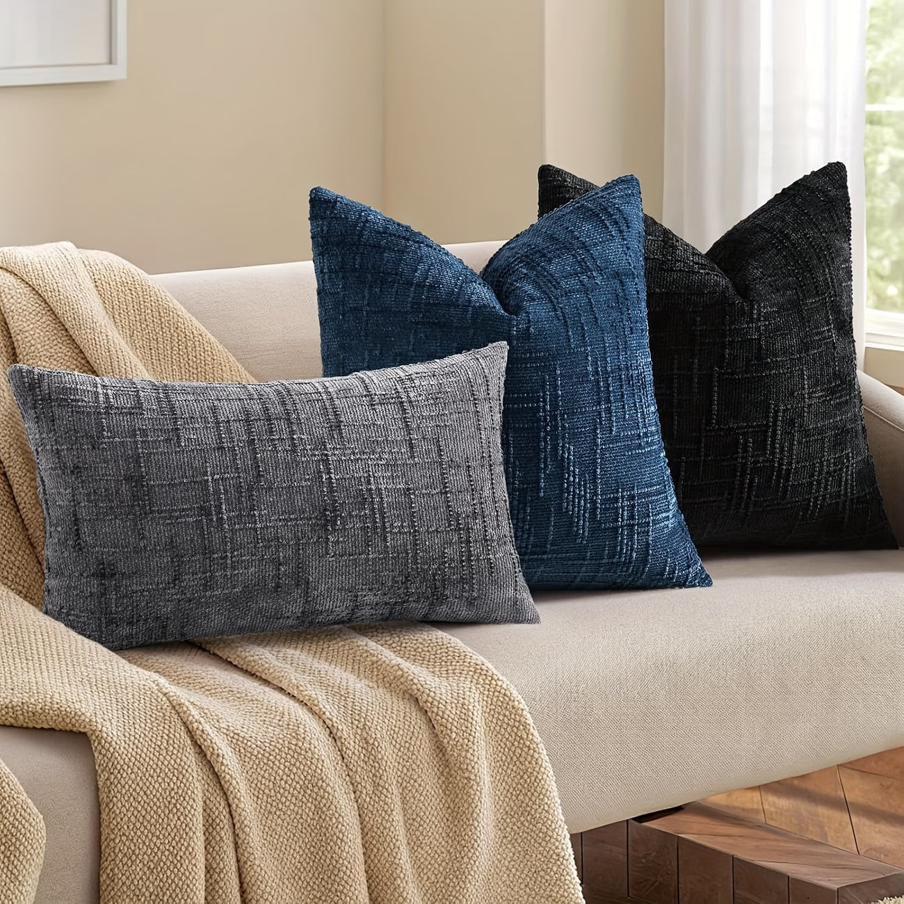 Thick Textured Slubby Couch Pillow Covers - Black