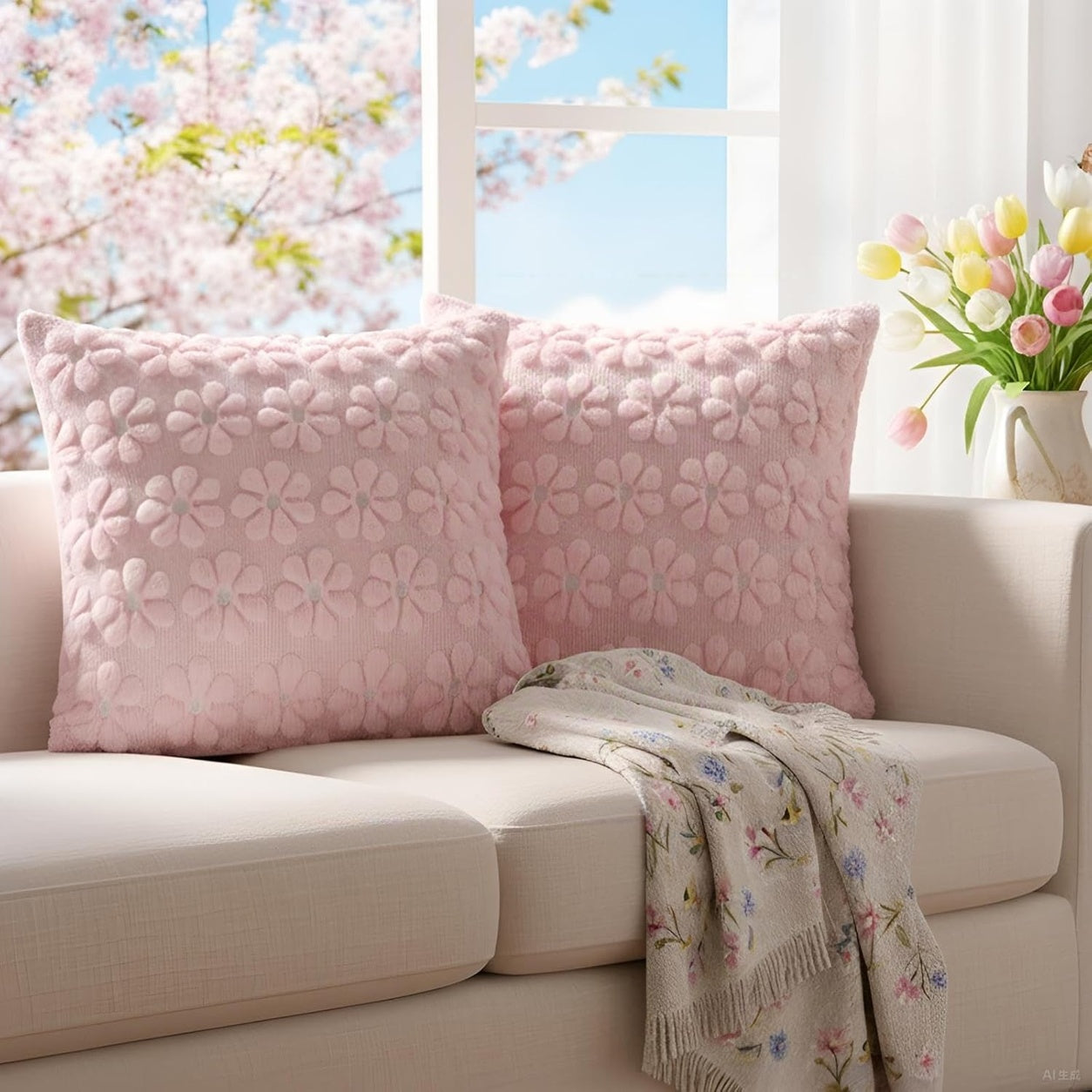 Pink Floral Throw Pillow Covers