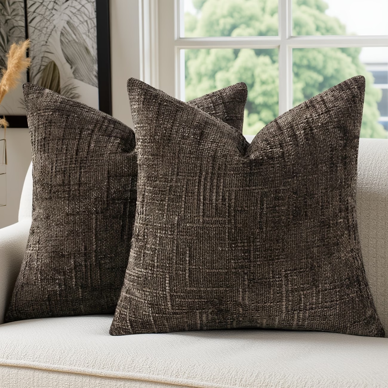 Thick Textured Slubby Couch Pillow Covers -Dark Brown