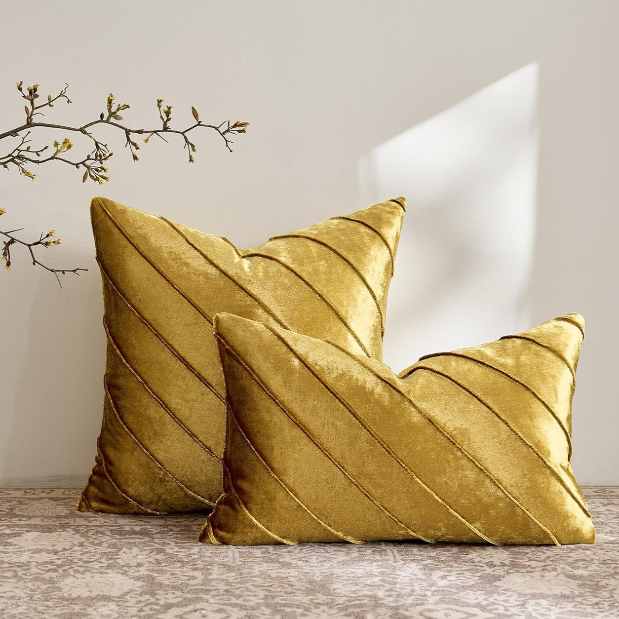 Mustard Velvet Throw Pillow Cover - Mustard