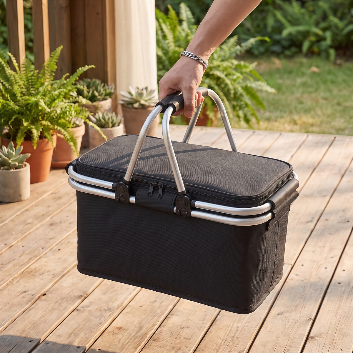 Collapsible Leakproof Picnic Basket – folded to carry