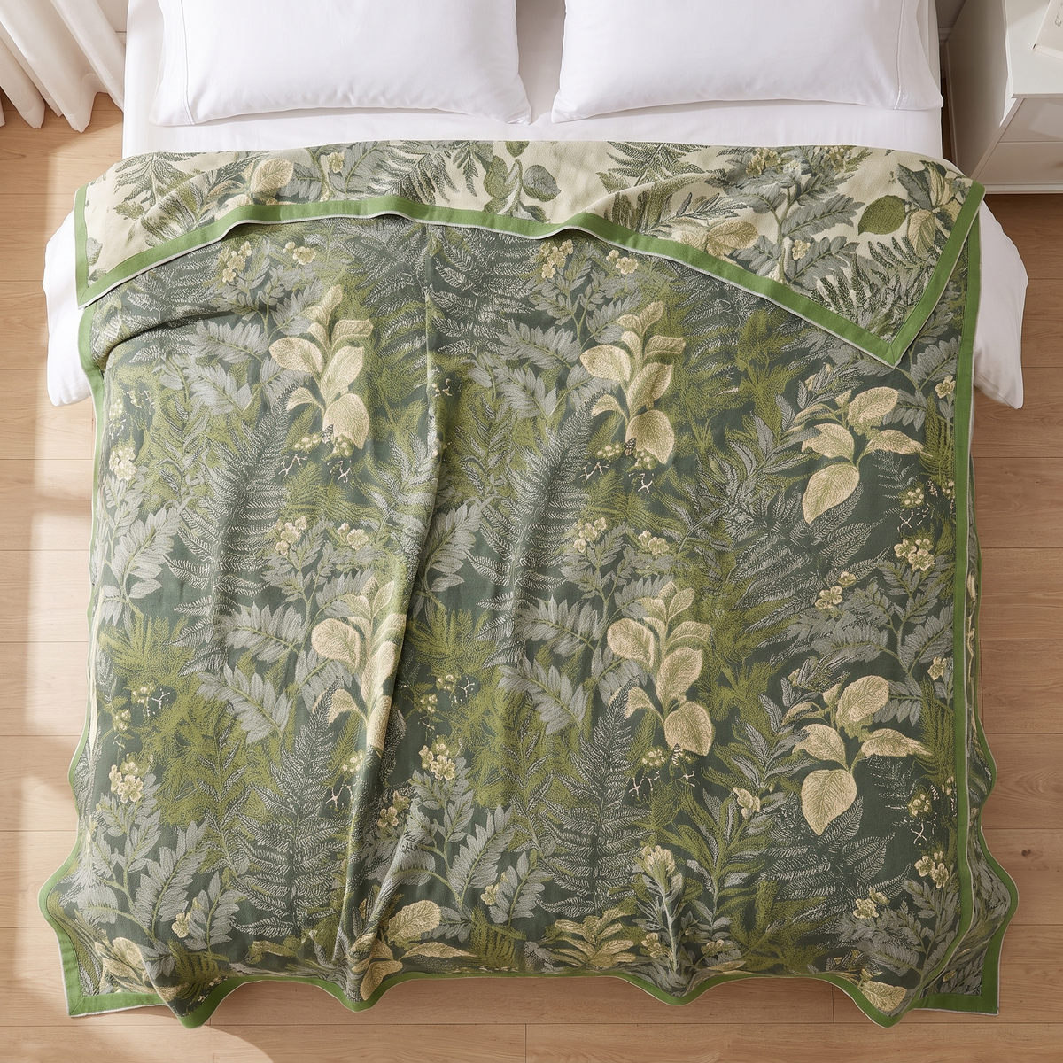 Leaf Print Bamboo Cooling Blanket – full size laid flat