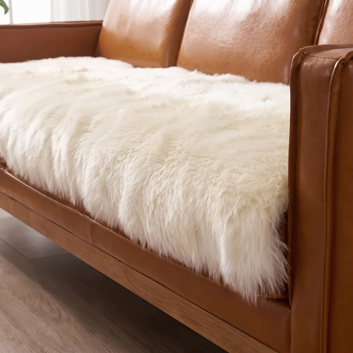 Faux Fur Plush Couch Cover – tucked edge detail