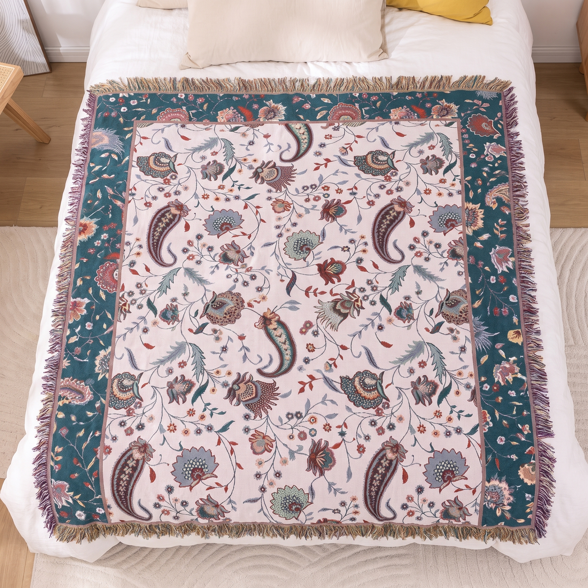Vintage Reversible Soft Cotton Throw Blanket – full size laid flat