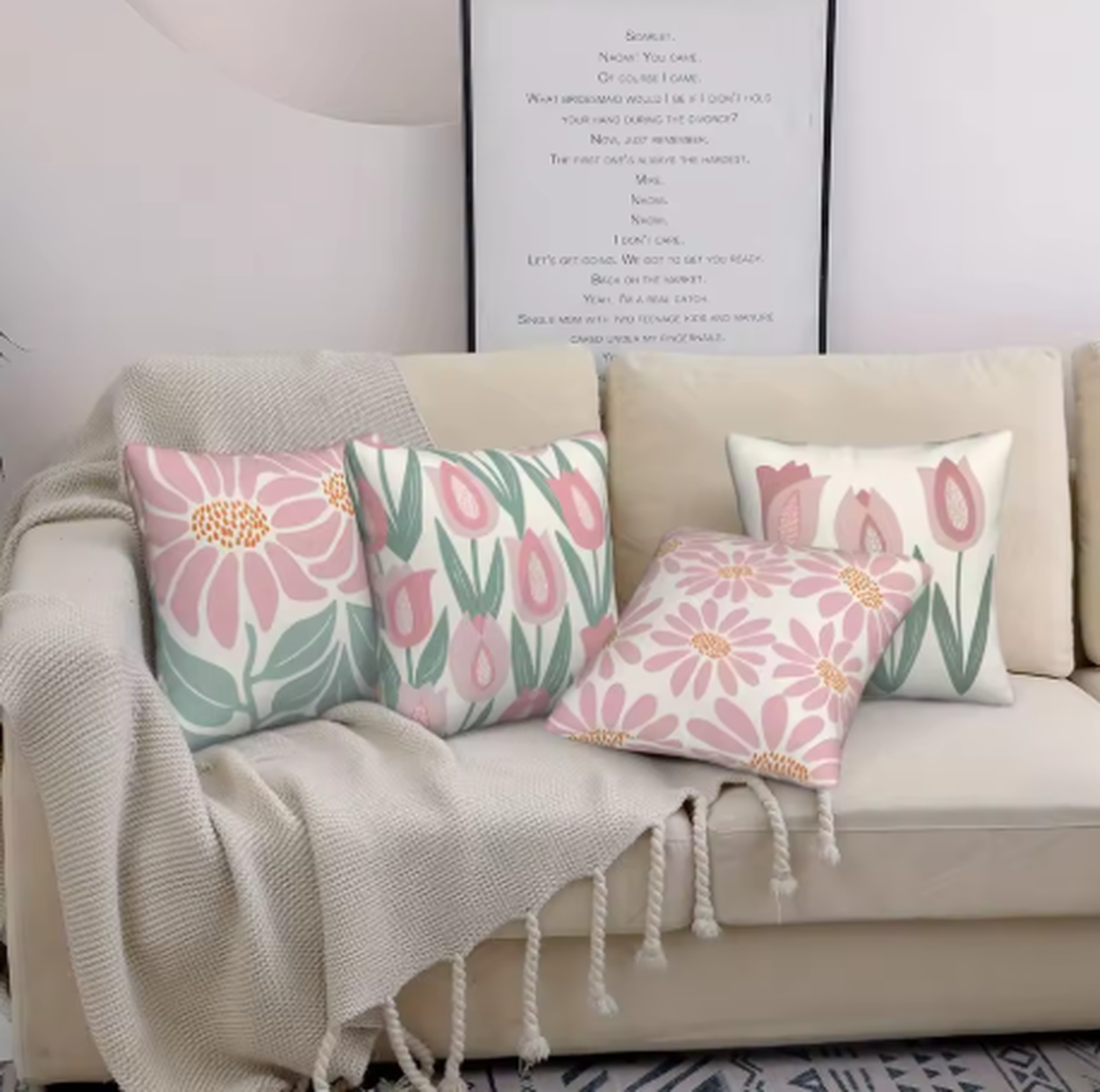 Pink Floral Throw Pillow Cover - Tulip Bloom