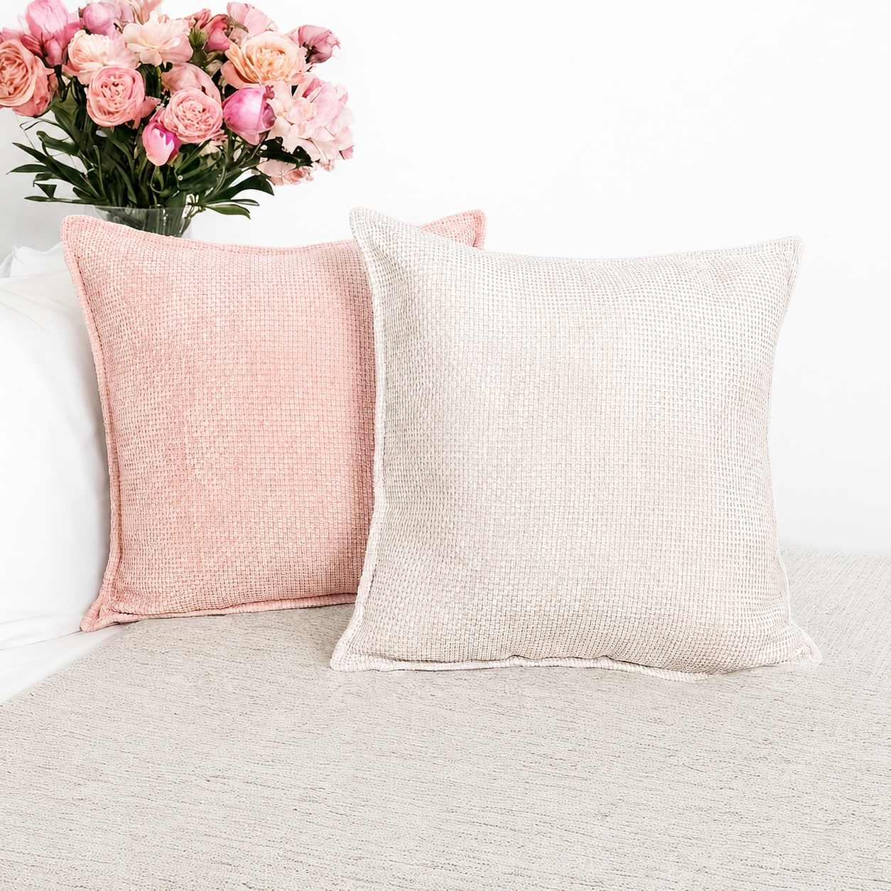 Luxury Chenille Throw Pillow Covers- Pink