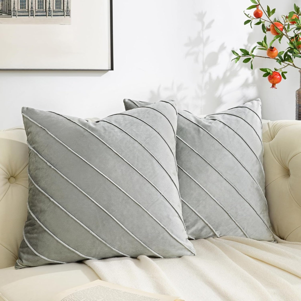 Gold Velvet Throw Pillow Cover - Grey