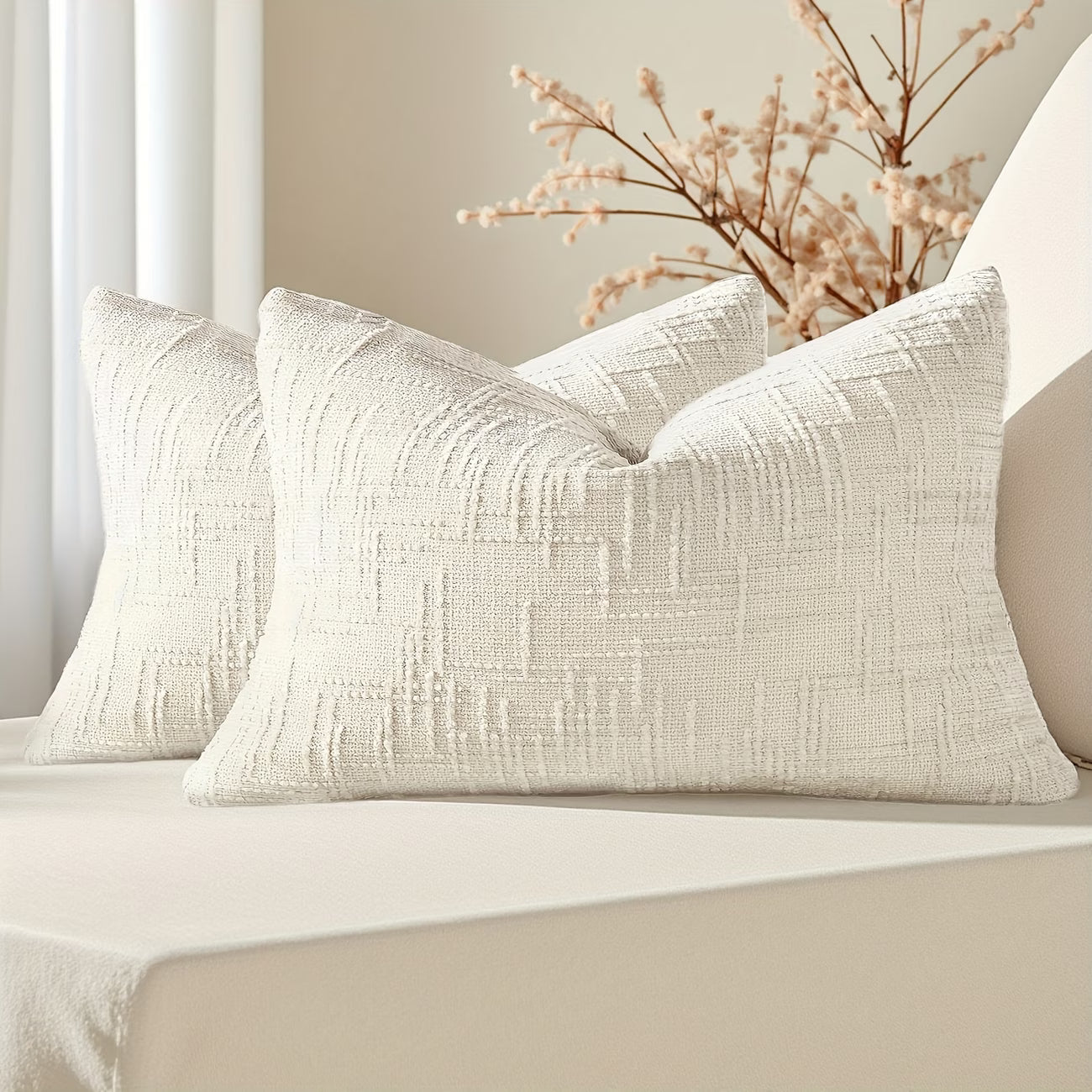 Thick Textured Slubby Couch Pillow Covers - Ivory