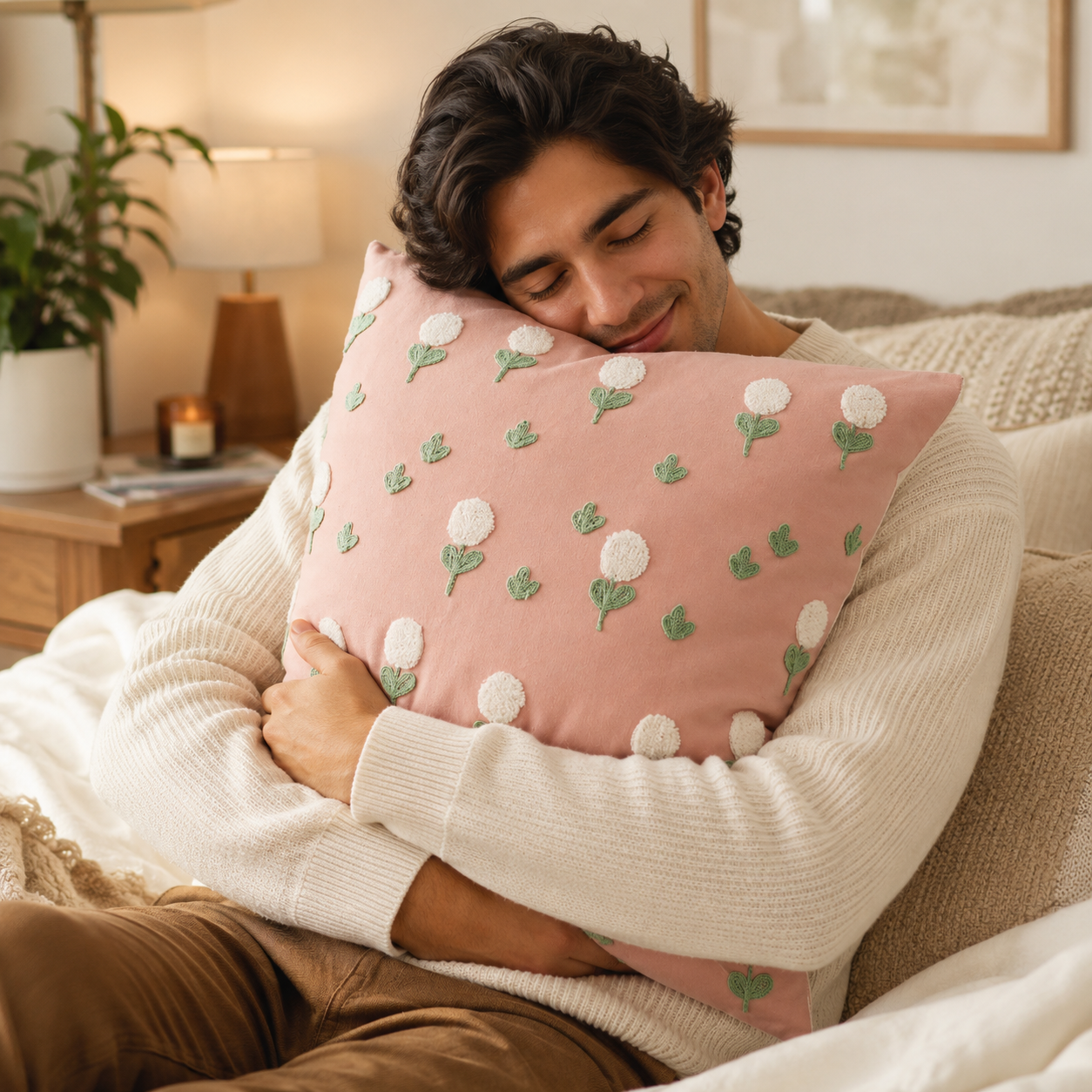 Cozy Floral Throw Pillow Cover - Pink