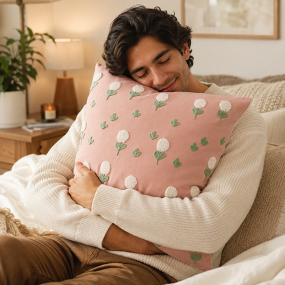 Cozy Floral Throw Pillow Cover - Pink