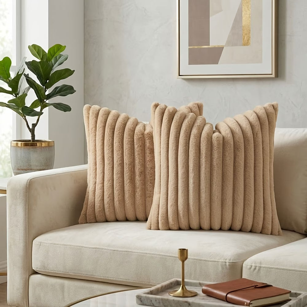 Faux Fur Boho Throw Pillow Covers- Brown