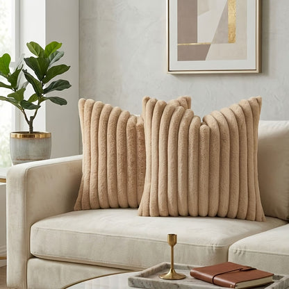 Faux Fur Boho Throw Pillow Covers- Brown