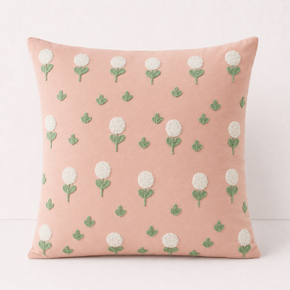 Cozy Floral Throw Pillow Cover - Pink